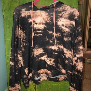 Marbled Cropped Knit Hoodie with Drawstrings